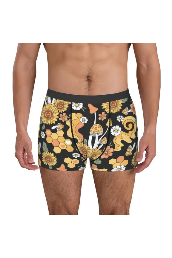Mushrooms Honeycomb Print Men's Boxer Briefs, High Elastic Moisture Wicking Boxer Briefs Underwear-X-Large