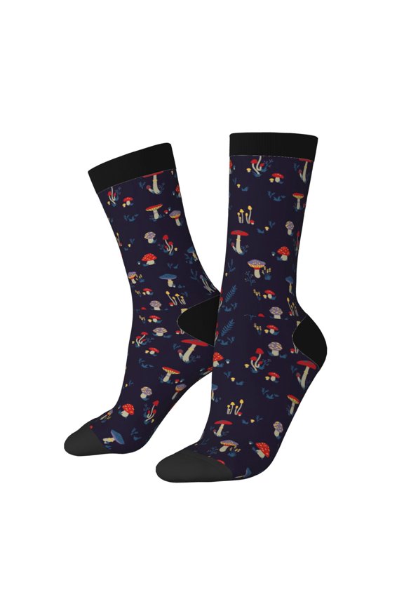 Mushrooms3 Print Contrast Color Mid-calf Socks, Sweat-wicking Athletic Socks, Unisex Clothing Accessories