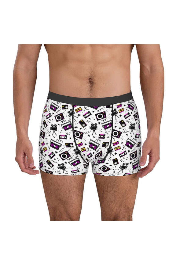 Music Player Print Men's Boxer Briefs, High Elastic Moisture Wicking Boxer Briefs Underwear-Medium