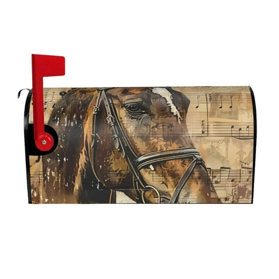 Gukieu Musical Horse Vintage Collage Print Magnetic Mailbox Cover, Sun-proof and Waterproof Home Yard Mailbox Cover-25.5x21 in