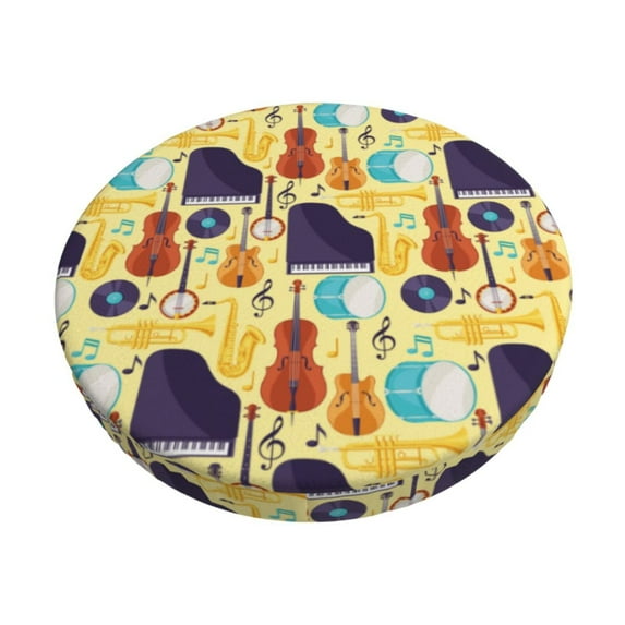 Gukieu Musical Instruments Print Round Chair Cover, Dust-proof and Non-slip Bar Chair Protective Cover, Suitable for Bars, Restaurants, Offices-12 inch
