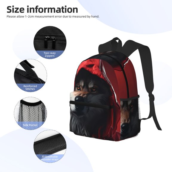 Gukieu Mysterious Hooded Wolf Print Backpack, Waterproof Backpack with Adjustable Shoulder Straps, Suitable for Campus, Business, Travel, Unisex