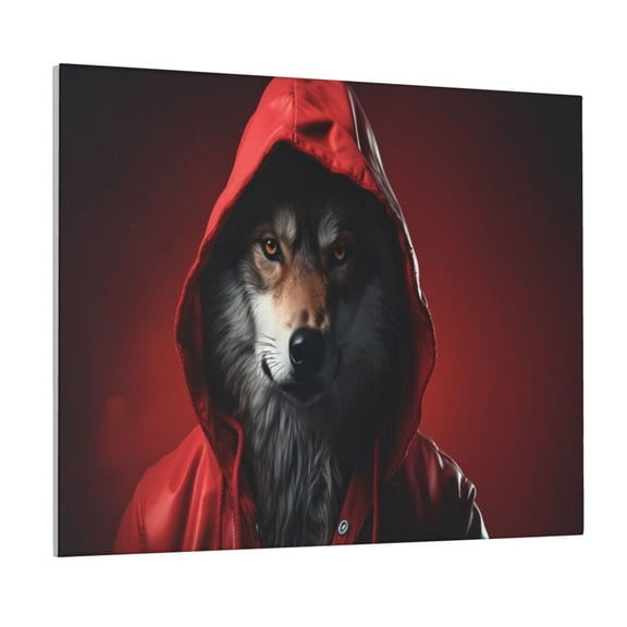 Gukieu Mysterious Hooded Wolf Print Canvas Decorative Hanging Painting, Waterproof Art Wall Decoration with Frame, Suitable for Living Room, Bedroom