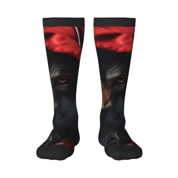 Gukieu Mysterious Hooded Wolf Print Contrast Color Stockings, Elastic Sports Socks Warm Socks Clothing Accessories, Adult Unisex