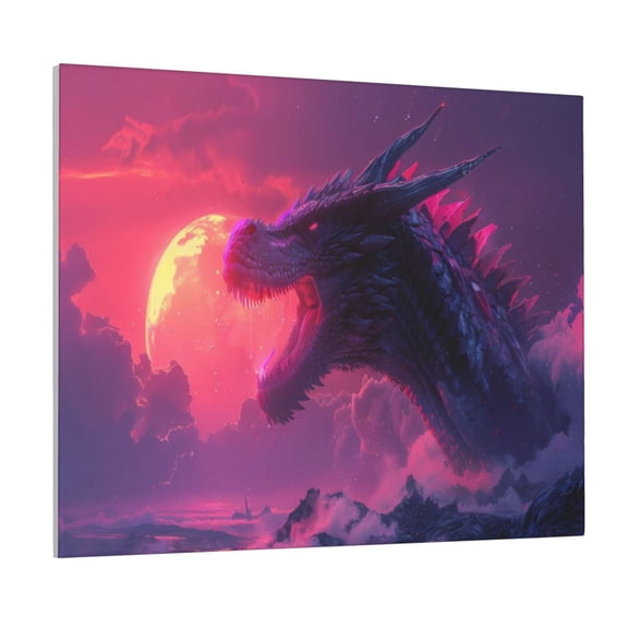 Gukieu Mystical Dragon Under Moon Print Canvas Decorative Hanging Painting, Waterproof Art Wall Decoration with Frame, Suitable for Living Room, Bedroom