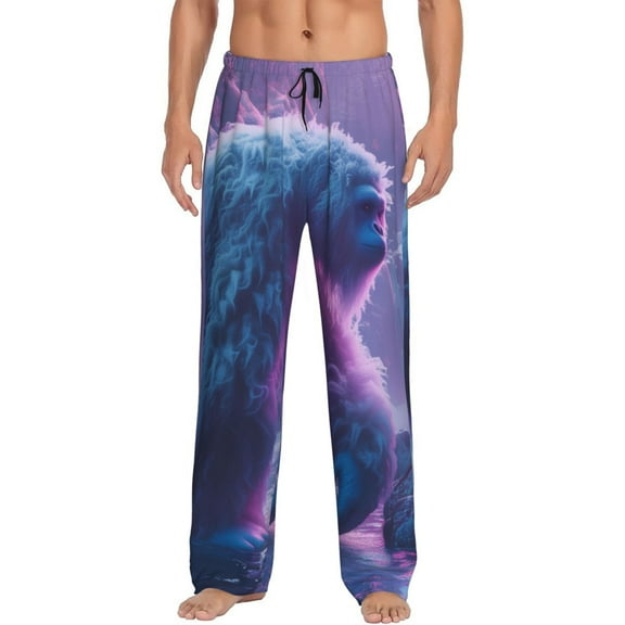 Gukieu Mystical White gorilla Jungle Print Men's Home Trousers, Elastic Drawstring Home Pajamas Clothing Suitable for Adult Men-Medium