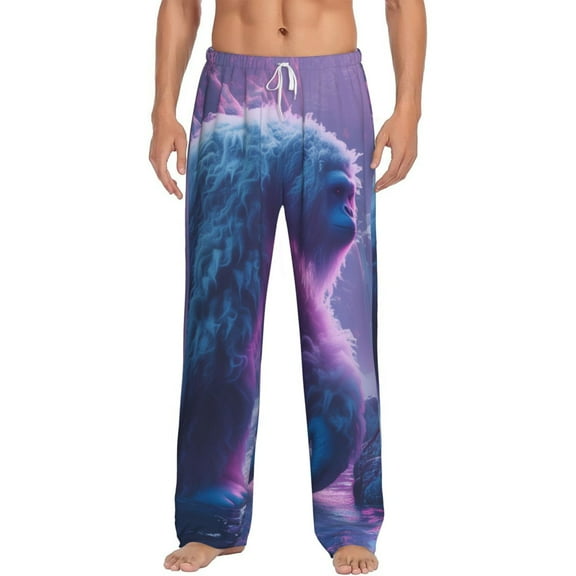 Gukieu Mystical White gorilla Jungle Print Men's Home Trousers, Elastic Drawstring Home Pajamas Clothing Suitable for Adult Men-X-Large