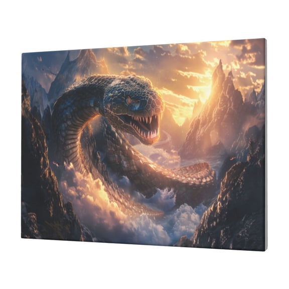 Gukieu Mythical Serpent Mountain Sunrise Print Horizontal Canvas Decorative Painting 12x16 Inch Shrinkage Resistant Frame Hanging Home Wall Art Decor