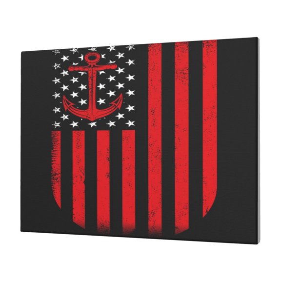 Gukieu Nautical American Flag Print Horizontal Canvas Decorative Painting 12x16 Inch Shrinkage Resistant Frame Hanging Home Wall Art Decor