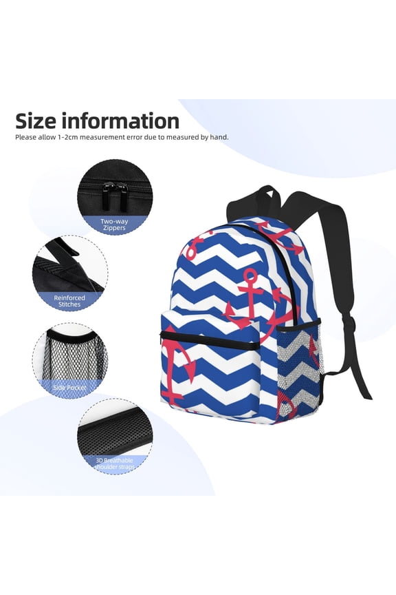 Nautical Anchors Print Backpack, Waterproof Backpack with Adjustable Shoulder Straps, Suitable for Campus, Business, Travel, Unisex