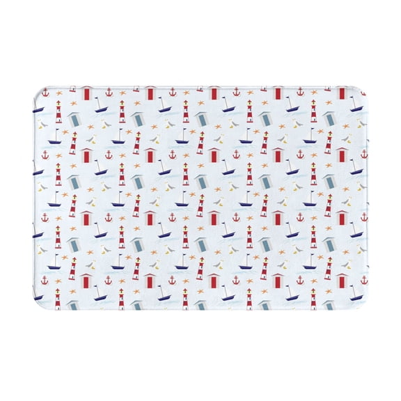 Gukieu Nautical Lighthouse Sailboat Print Dust-proof Floor Mats, Water-absorbent and Non-slip Flannel Door Mats 16x24in, Home Decoration Suitable for Kitchen, Bathroom, Garage