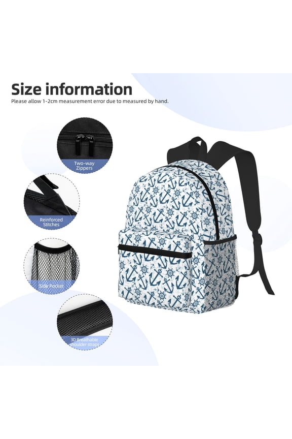 Nautical Theme Anchors Print Backpack, Waterproof Backpack with Adjustable Shoulder Straps, Suitable for Campus, Business, Travel, Unisex