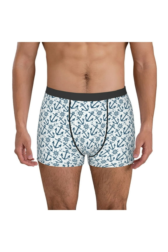 Nautical Theme Anchors Print Men's Boxer Briefs, High Elastic Moisture Wicking Boxer Briefs Underwear-Medium