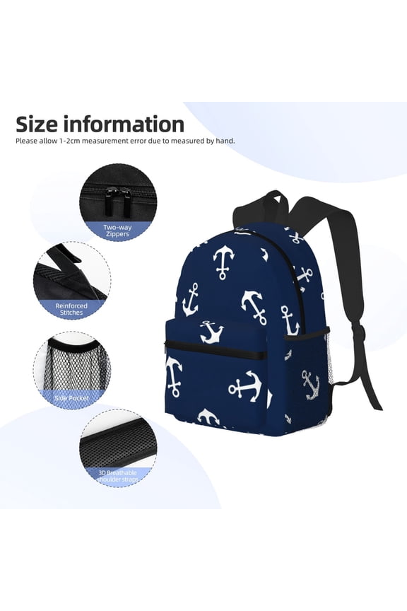 Nautical Themed Simple Anchors Print Backpack, Waterproof Backpack with Adjustable Shoulder Straps, Suitable for Campus, Business, Travel, Unisex