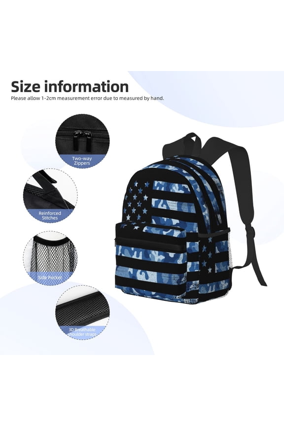 Navy Camouflage American Flag Print Backpack, Waterproof Backpack with Adjustable Shoulder Straps, Suitable for Campus, Business, Travel, Unisex