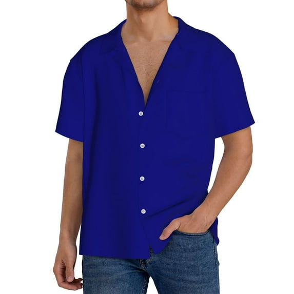 Gukieu Navy Print Men's Short-sleeved Shirts, Button-down Pocket Shirts, T-shirts, Beach Vacation Travel Summer Clothing-XX-Large