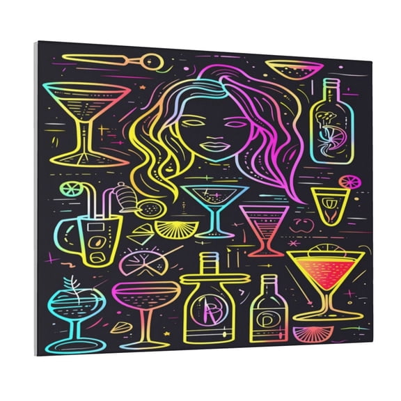 Gukieu Neon Bar Drinks Print Canvas Decorative Hanging Painting, Waterproof Art Wall Decoration with Frame, Suitable for Living Room, Bedroom