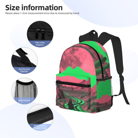 Gukieu Neon Desert Moon Print Backpack, Waterproof Backpack with Adjustable Shoulder Straps, Suitable for Campus, Business, Travel, Unisex