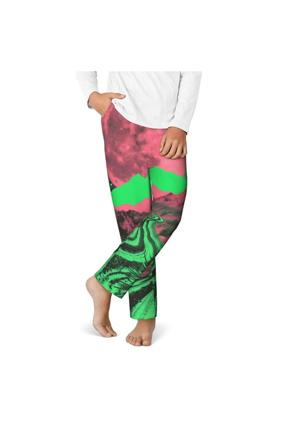 Neon Desert Moon Print Youth Home Trousers, Elastic Waistband with Pockets for Home and Outing, Suitable for Children Aged 5-16-Medium