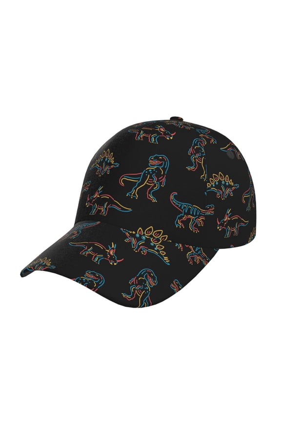 Neon Dinosaur Prin Baseball Cap, Adjustable Sweat-wicking Daily,Travel, Sports Cap, Unisex