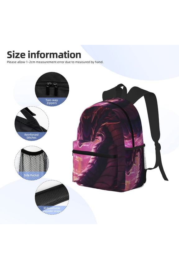 Neon Futuristic Dragon Print Backpack, Waterproof Backpack with Adjustable Shoulder Straps, Suitable for Campus, Business, Travel, Unisex
