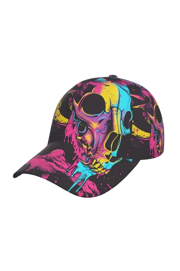 Neon Gothic Skull Moon Prin Baseball Cap, Adjustable Sweat-wicking Daily,Travel, Sports Cap, Unisex