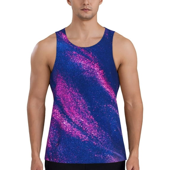 Gukieu Neon Gradient Blue Print Men's Quick Dry Fitness Vest, Round Neck Sleeveless Fitness Bodybuilding Top-3X-Large