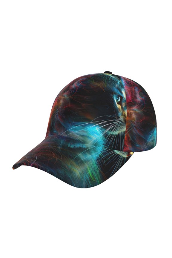 Neon Spectrum Cat Portrait Prin Baseball Cap, Adjustable Sweat-wicking Daily,Travel, Sports Cap, Unisex