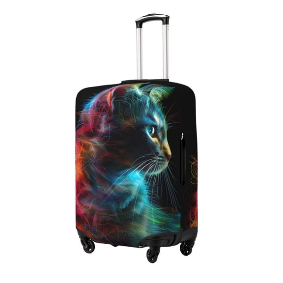 Gukieu Neon Spectrum Cat Portrait Print Suitcase Protective Cover, Elastic Zipper Buckle Suitcase Protective Cover, Suitable for Travel, Business Trip-Large