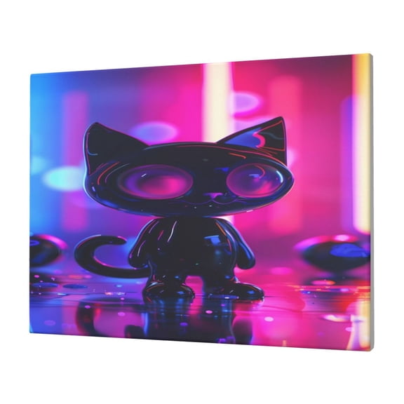 Gukieu Neon Toy Cat Reflections Print Horizontal Canvas Decorative Painting 12x16 Inch Shrinkage Resistant Frame Hanging Home Wall Art Decor
