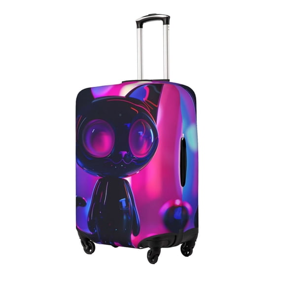 Gukieu Neon Toy Cat Reflections Print Suitcase Protective Cover, Elastic Zipper Buckle Suitcase Protective Cover, Suitable for Travel, Business Trip-Large