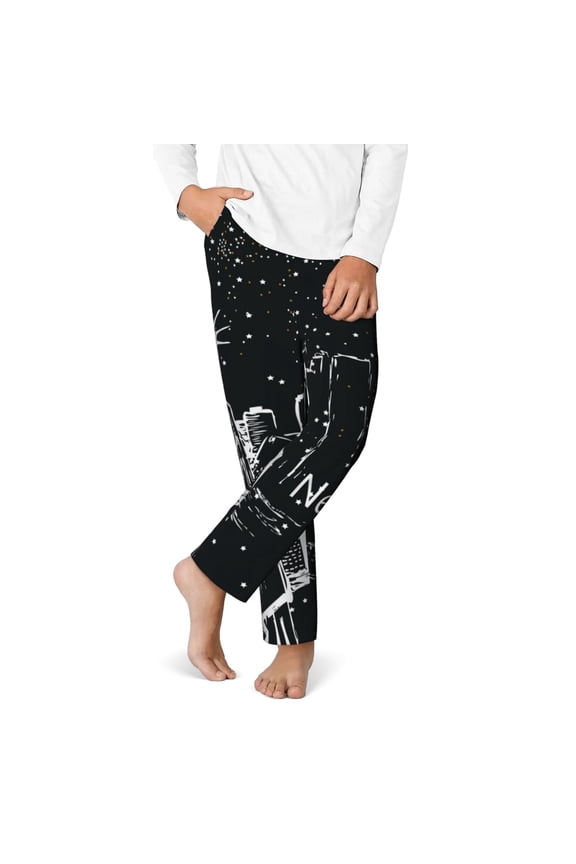 New York City1 Print Youth Home Trousers, Elastic Waistband with Pockets for Home and Outing, Suitable for Children Aged 5-16-Medium