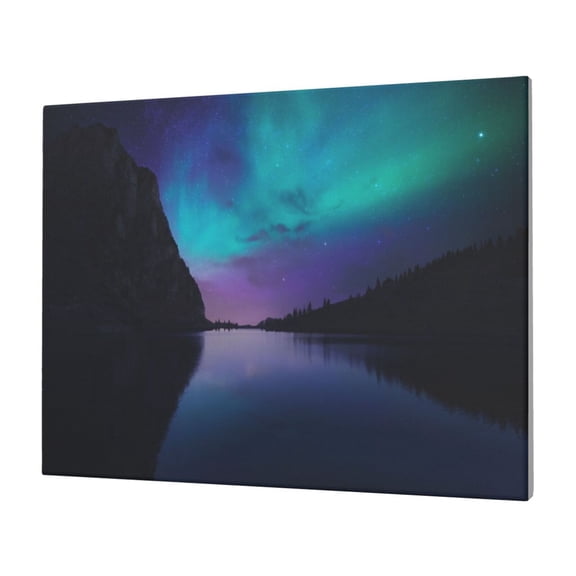 Gukieu Night At Lake Aurora Print Horizontal Canvas Decorative Painting 12x16 Inch Shrinkage Resistant Frame Hanging Home Wall Art Decor