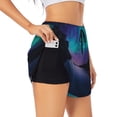 thumbnail image 1 of Gukieu Night At Lake Aurora Print Women's Sports Shorts with Drawstring Elastic Waistband for Running, Yoga, Fitness-Medium, 1 of 7