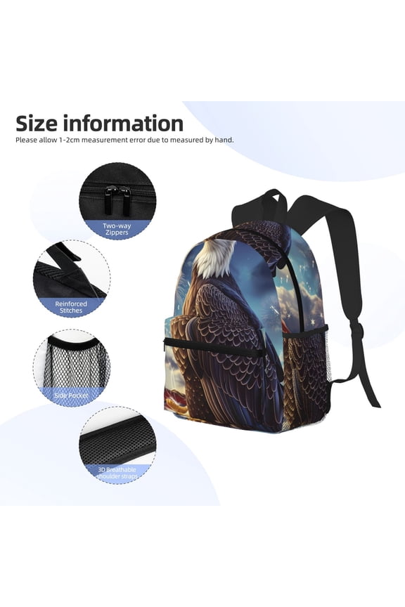 Night Sky Bald Eagle Print Backpack, Waterproof Backpack with Adjustable Shoulder Straps, Suitable for Campus, Business, Travel, Unisex