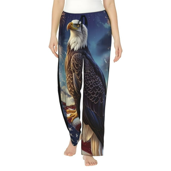 Gukieu Night Sky Bald Eagle Print Women's Home Trousers, with Pockets and Drawstring Pajamas, Home Pajamas, Sleepwear-Medium