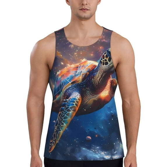 Gukieu Night Sky Turtle Print Men's Quick Dry Fitness Vest, Round Neck Sleeveless Fitness Bodybuilding Top-4X-Large