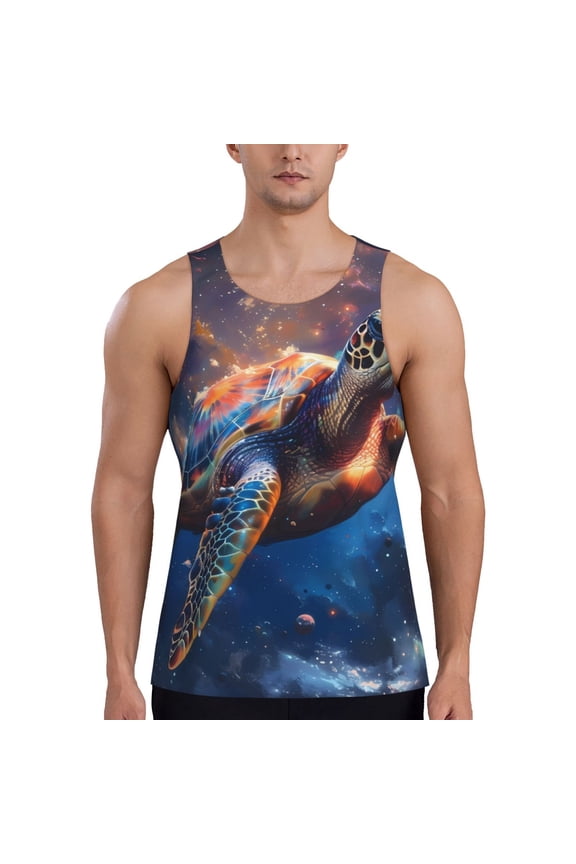 Night Sky Turtle Print Men's Quick Dry Fitness Vest, Round Neck Sleeveless Fitness Bodybuilding Top-XX-Large