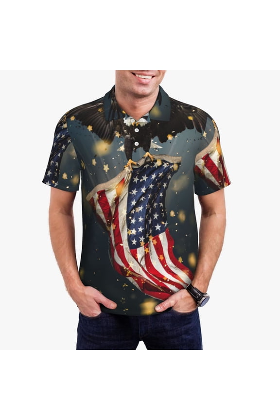 North American Bald Eagle1 Print Men's Quick-drying POLO Shirt, Button-down Summer T-shirt, Suitable for Work and Outdoor Activities-X-Large