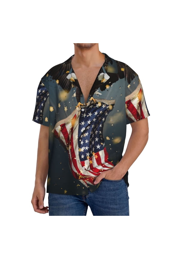North American Bald Eagle1 Print Men's Short-sleeved Shirts, Button-down Pocket Shirts, T-shirts, Beach Vacation Travel Summer Clothing-Medium