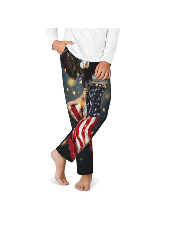 North American Bald Eagle1 Print Youth Home Trousers, Elastic Waistband with Pockets for Home and Outing, Suitable for Children Aged 5-16-XS(5-6)