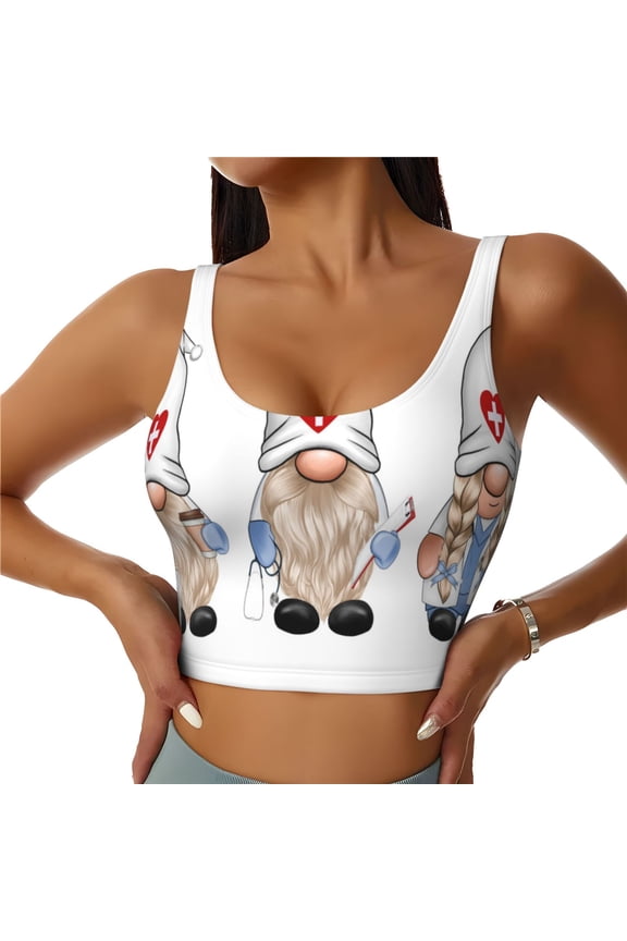 Nurse doctor gnome Print Women's Sports Vest, Low-neck U-shaped Removable Pad Sports Bra for Yoga, Exercise, Dance-XX-Large