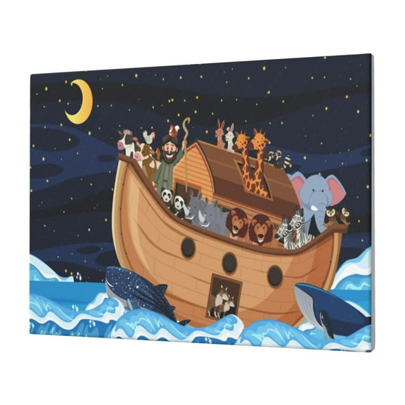 Gukieu Ocean Scene with Noah's Ark Print Horizontal Canvas Decorative Painting 12x16 Inch Shrinkage Resistant Frame Hanging Home Wall Art Decor