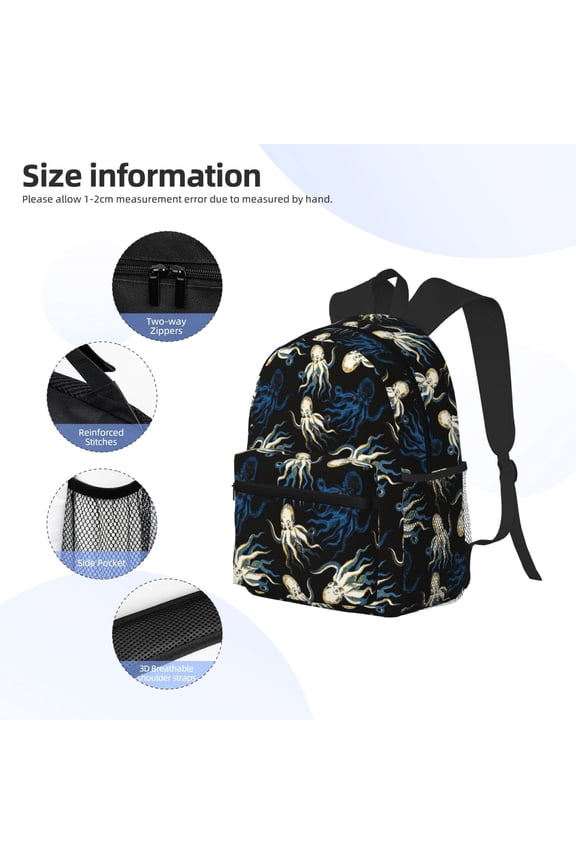 Octopus 1 Print Backpack, Waterproof Backpack with Adjustable Shoulder Straps, Suitable for Campus, Business, Travel, Unisex