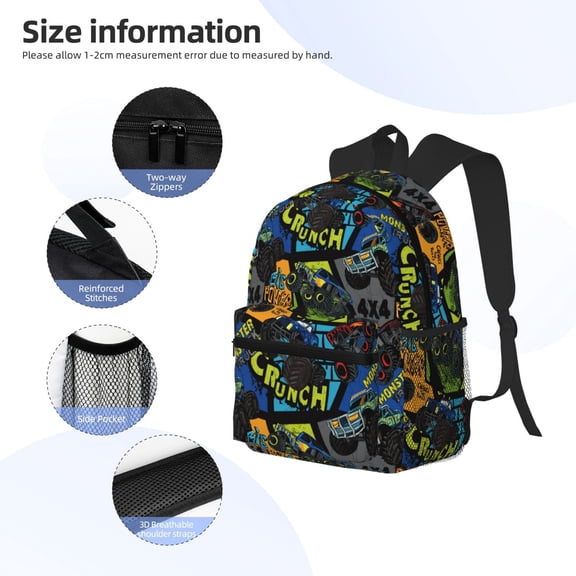 Gukieu Off-Road Vehicle Print Backpack, Waterproof Backpack with Adjustable Shoulder Straps, Suitable for Campus, Business, Travel, Unisex
