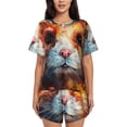 thumbnail image 1 of Gukieu Oil Painting Colorful Hamster Print Women's Short-sleeved Pajama Set, Round Neck Button Top Elastic Shorts 2-piece Set, Summer Home Leisure Clothing-XX-Large, 1 of 6