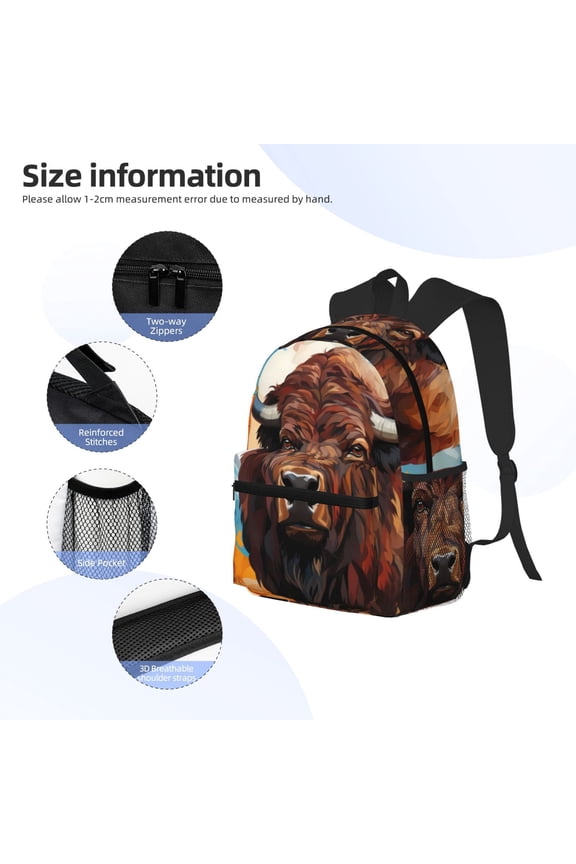 Oil Painting Style Iceberg Yak Print Backpack, Waterproof Backpack with Adjustable Shoulder Straps, Suitable for Campus, Business, Travel, Unisex