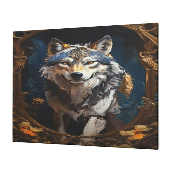 Gukieu Oil Painting Tribal Wolf Print Horizontal Canvas Decorative Painting 12x16 Inch Shrinkage Resistant Frame Hanging Home Wall Art Decor