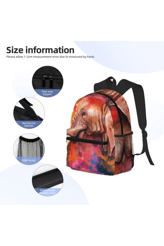 Oil Paintings of Elephants Print Backpack, Waterproof Backpack with Adjustable Shoulder Straps, Suitable for Campus, Business, Travel, Unisex