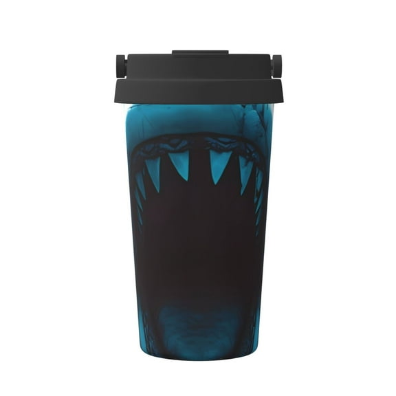 Gukieu Open-Mouthed Shark Print Insulated Coffee Cup, Portable Stainless Steel Vacuum Cup with Lid, Unisex, Suitable for Office, Cafe, Car